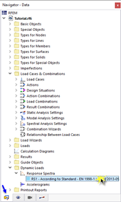 Calling up Response Spectrum Parameters