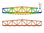 Bridge structure under self-weight load analysis in serviceability state focusing on timber design evaluation.