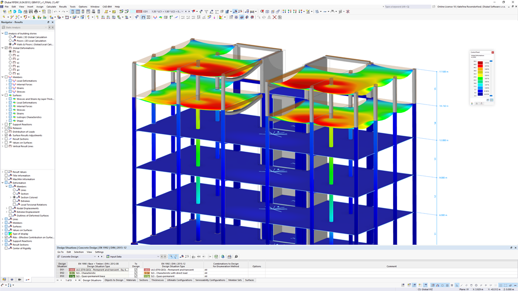 Timber design with comprehensive analysis results illustrating global deformation solutions clearly.