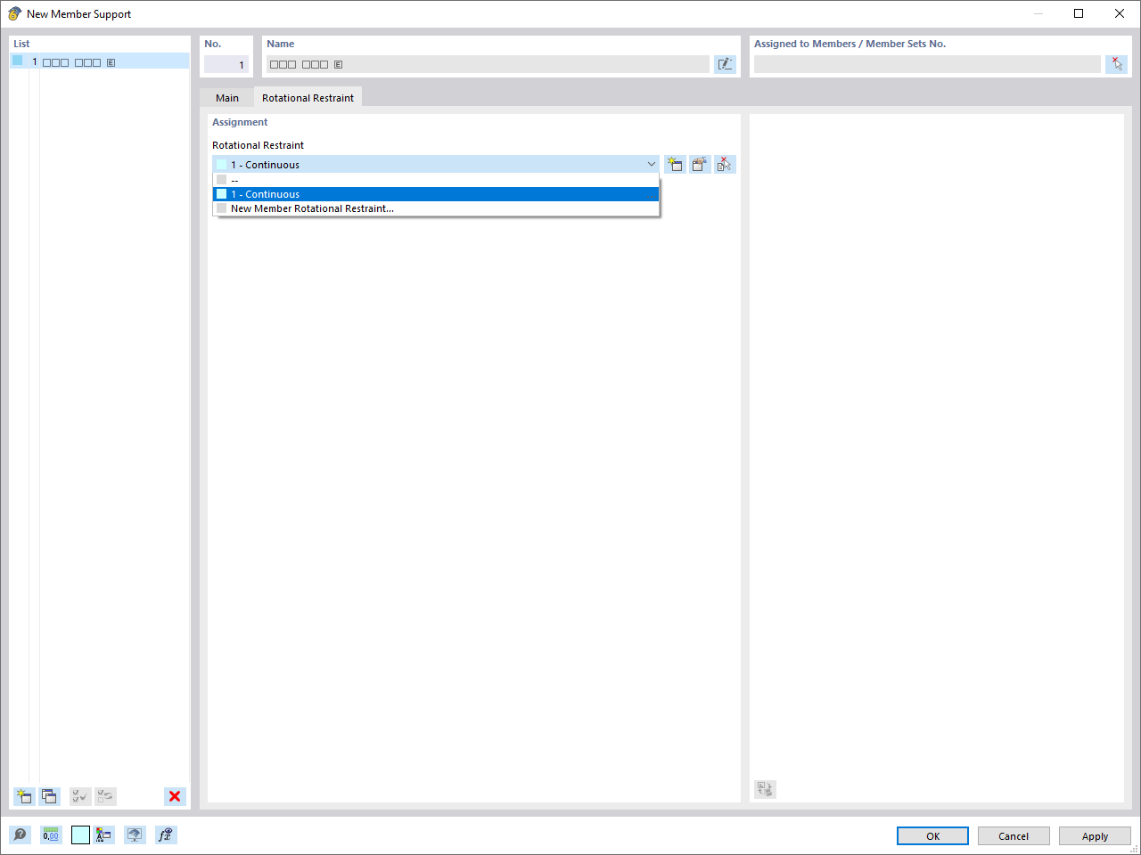 Dialog Box "New Member Support", Tab "Rotational Restraint"