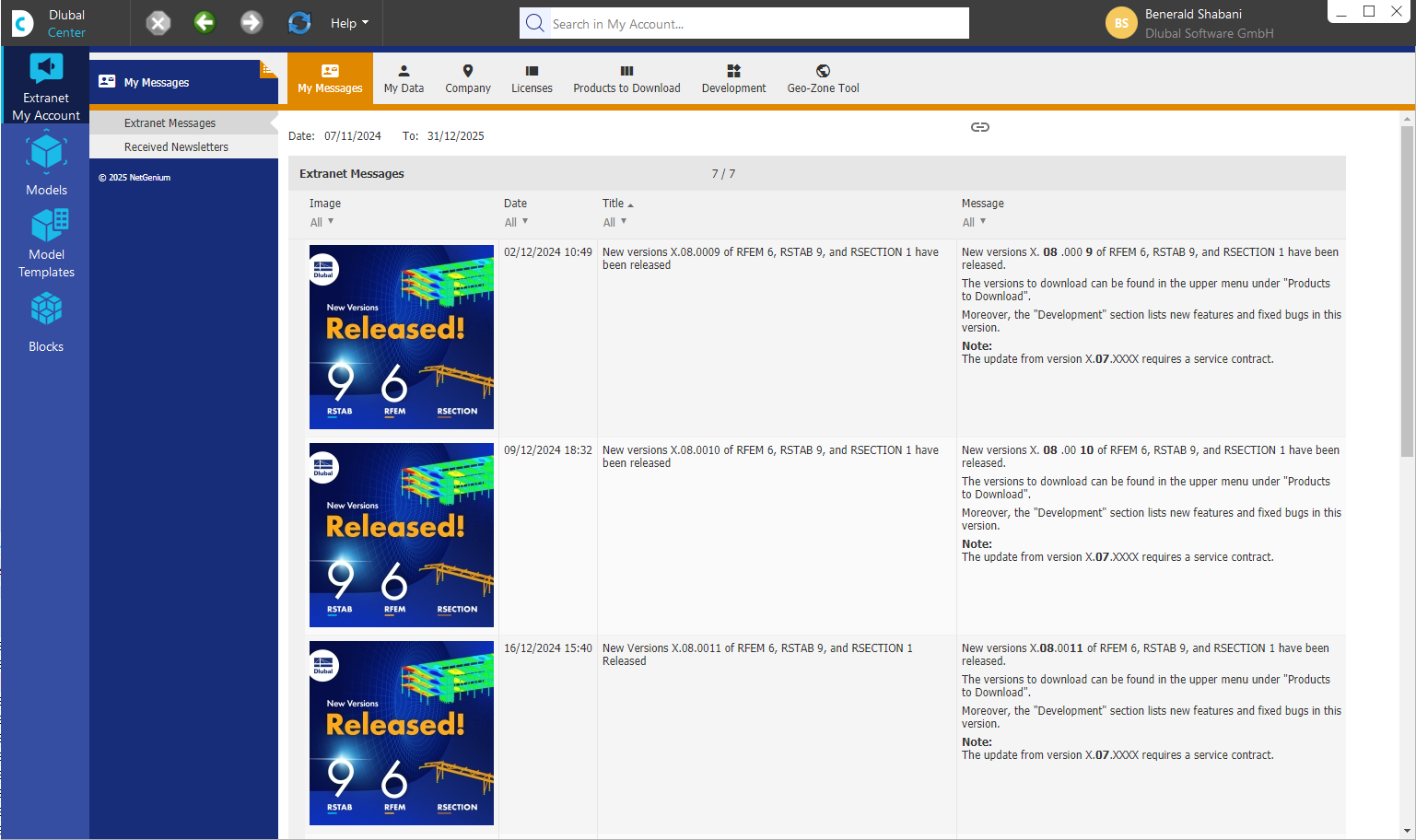 Extranet | My Account in Dlubal Center