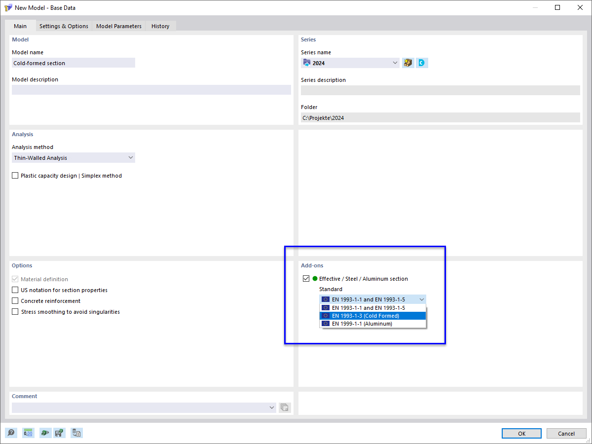 Add-on with Options for Determining Effective Section Properties