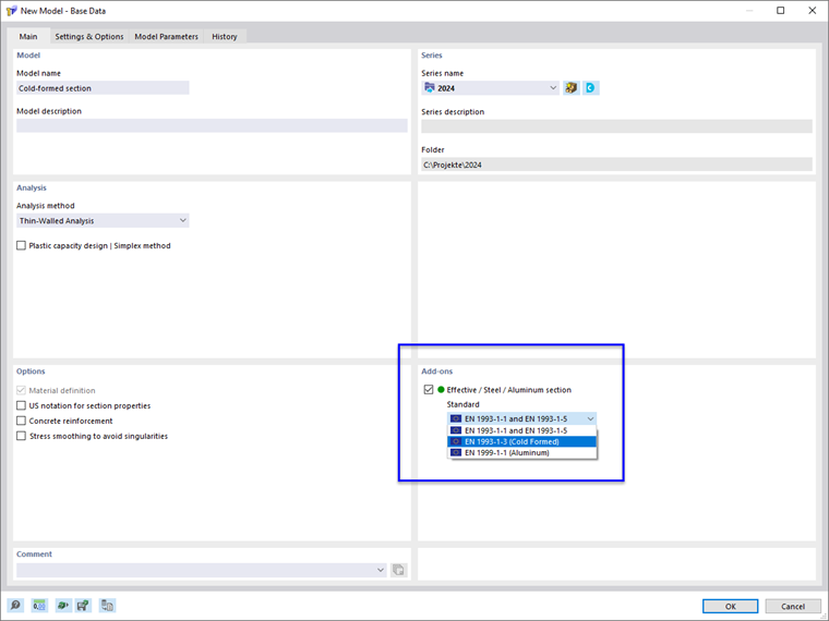 Add-on with Options for Determining Effective Section Properties