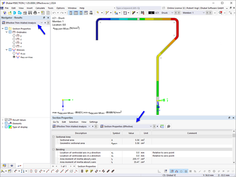 Section Properties and Stresses of Effective Section