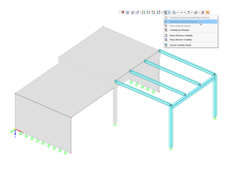 Visibility by Selected Objects and Transparent Display of Inactive Objects