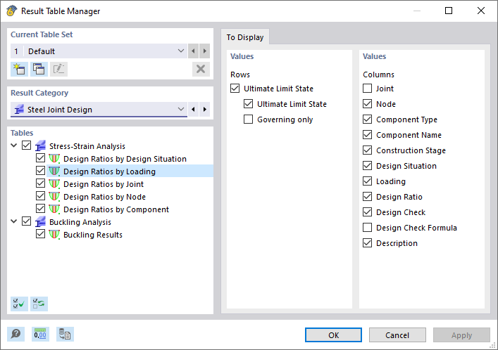 Result Table Manager for Steel Joint Design