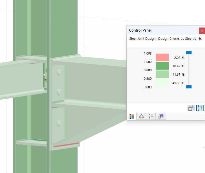 Results of the stress-strain calculation and control panel