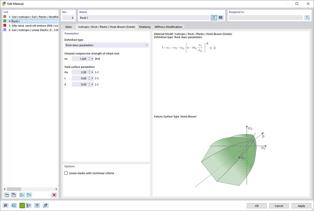 Feature 002795 | "Hoek-Brown" Material Model for Geotechnical Analysis