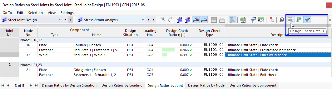 Button "Design Check Details" in Table Toolbar