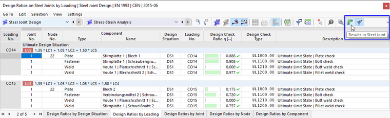 Button "Results in Steel Joint" in Table Toolbar