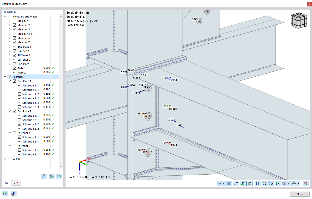 Show only axial forces of fasteners