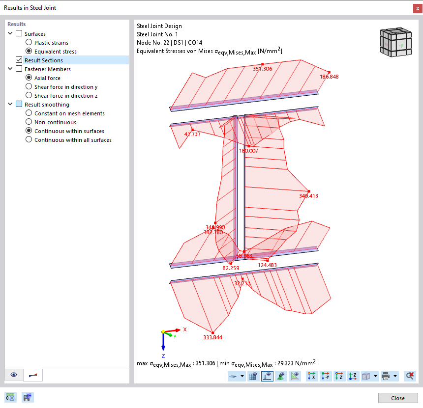 Equivalent Stresses of Result Sections for Welds