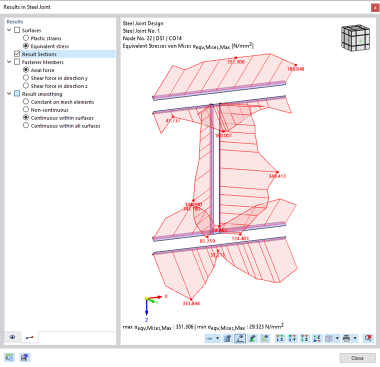 Equivalent Stresses of Result Sections for Welds