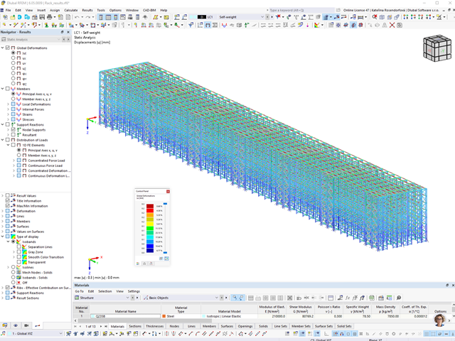 RFEM Model of High-Bay Racking with Deformation Results