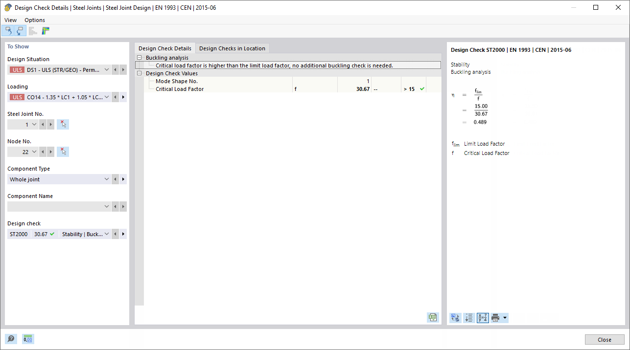 Design Check Details for Buckling Analysis