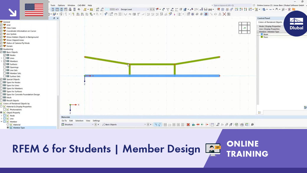 RFEM 6 online training session focused on member design for students in structural engineering.