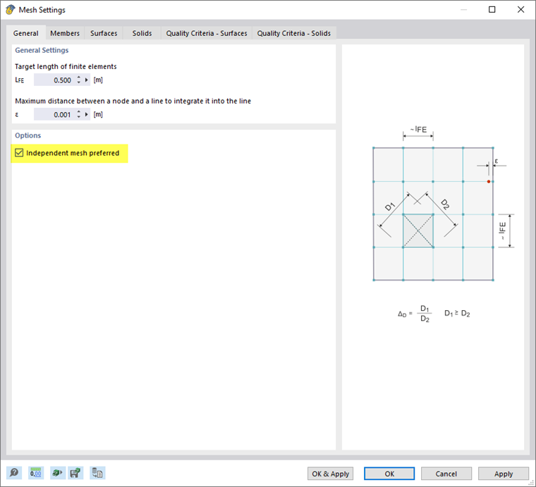 FAQ 005483 | What is the effect of the "Independent FE Mesh Ppreferred" option in the mesh settings?