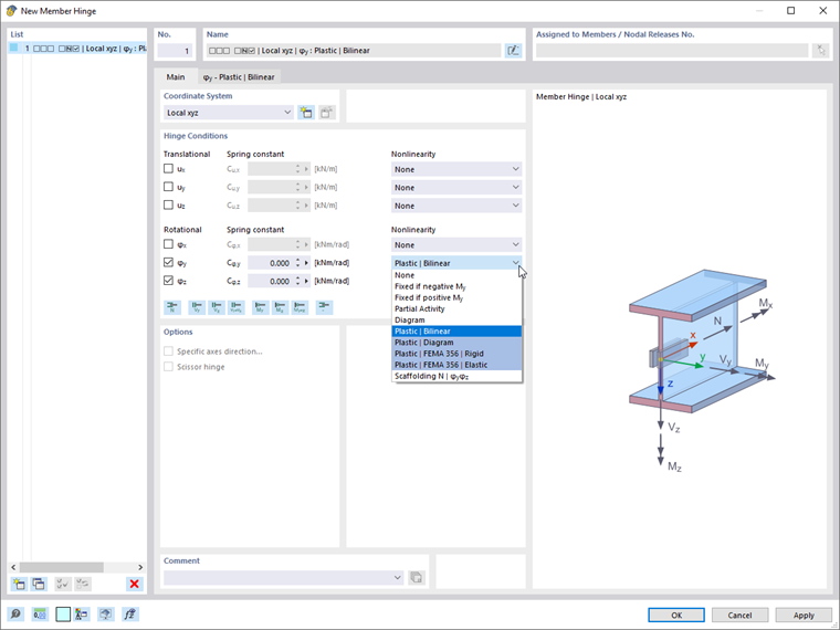 Options for Plastic Hinge Properties