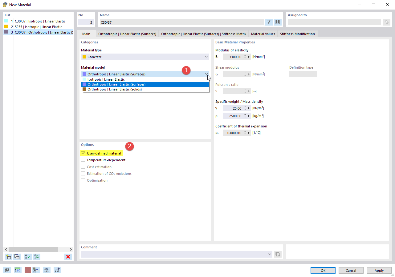 Selecting Orthotropic Material Model