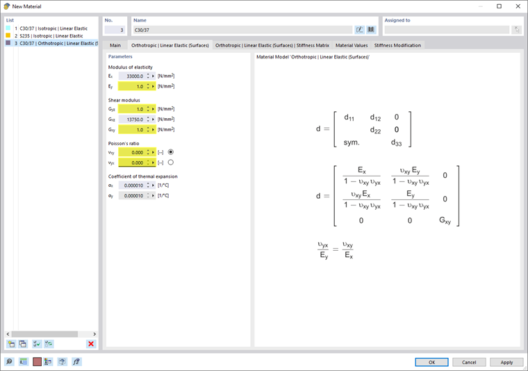 Adjusting Modulus of Elasticity, Shear Modulus, and Poisson's Ratio