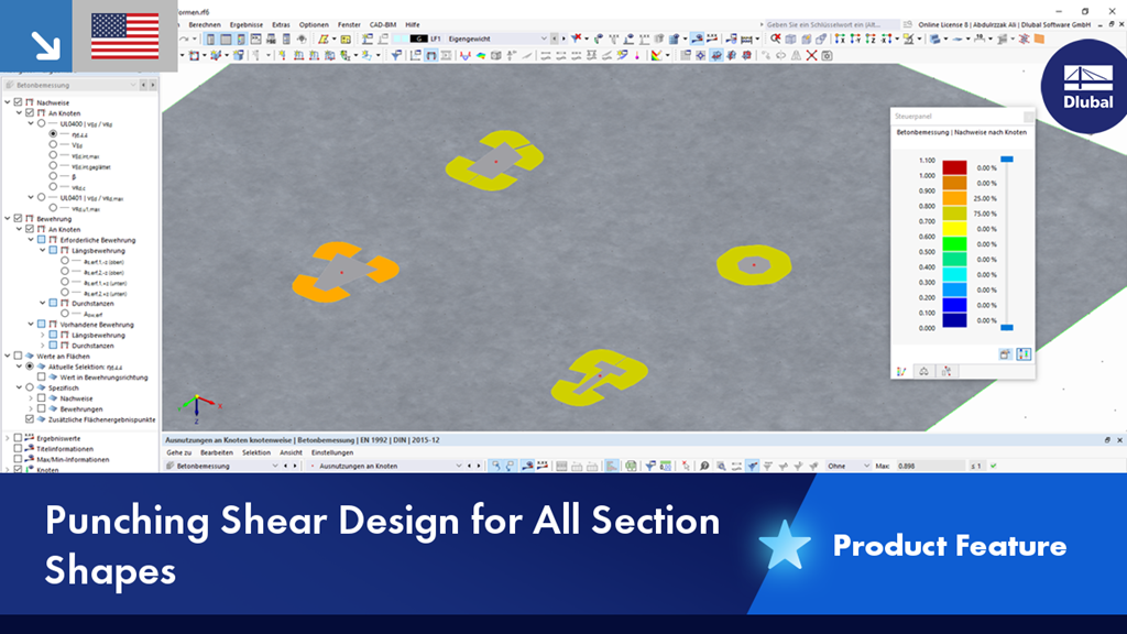 Punching shear design for various cross-section shapes displayed in detail in a structural analysis.