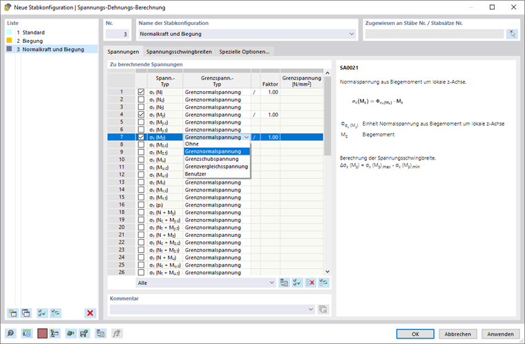 Dialog Box "Member Configuration": Specifying Stresses to Calculate