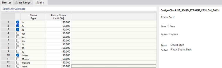 Dialog Box "Solid Configuration": Defining Strains