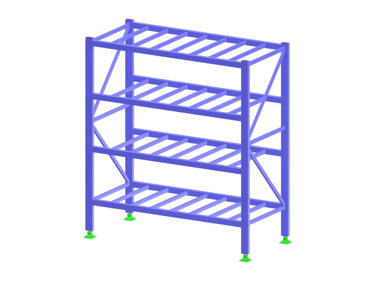 Design of a complex steel rack storage system in a modern warehouse environment.