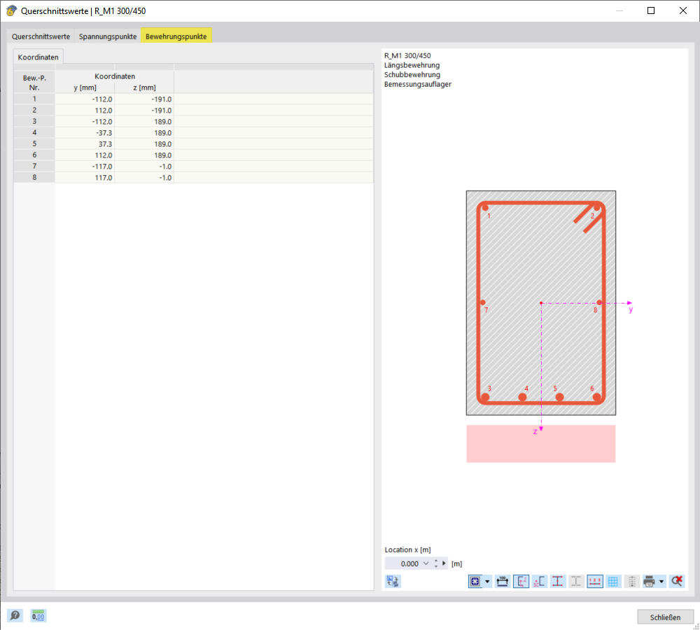 Window "Section Properties", Tab "Reinforcement Points"