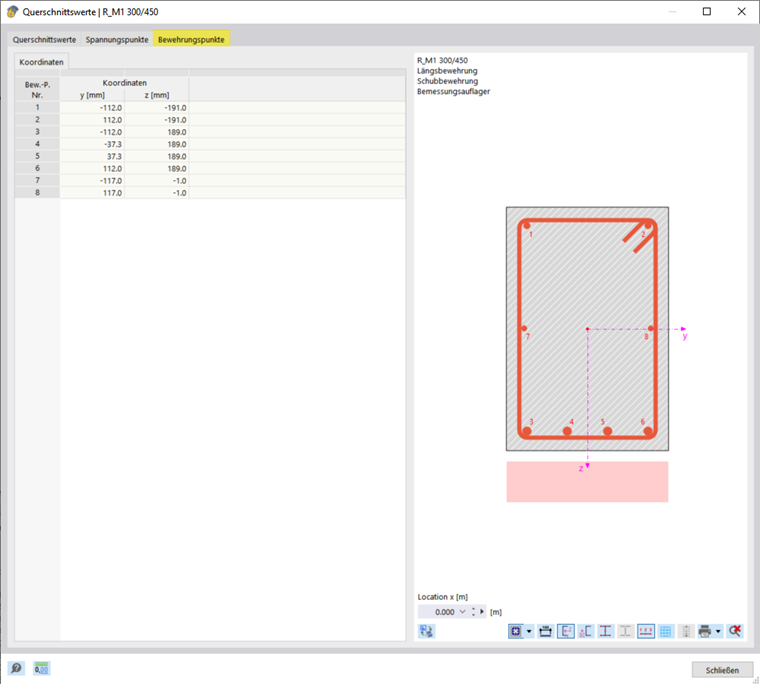 Window "Section Properties", Tab "Reinforcement Points"