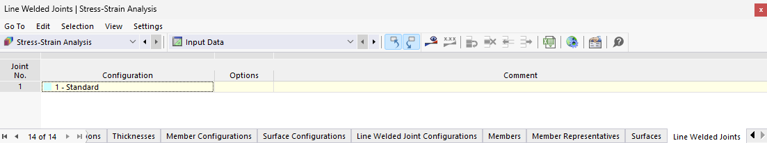 Table "Line Welded Joint" for Stress-Strain Analysis