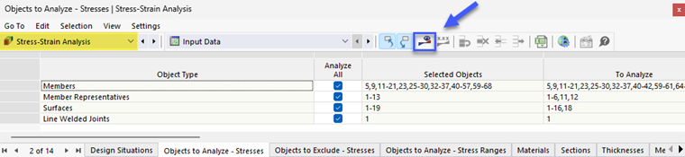 Starting Stress-Strain Analysis with Button in Table