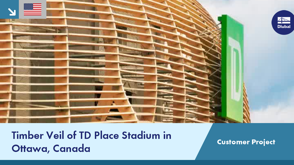 The timber veil at TD Place Stadium in Ottawa, Canada, showcases an intricate and elegant architectural design highlighting the use of wood in modern construction projects.