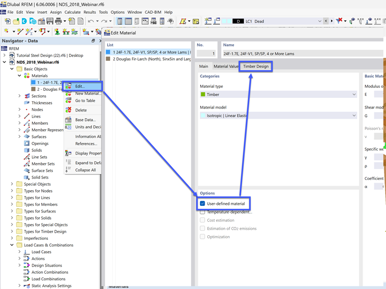 Setting Material to User-Defined