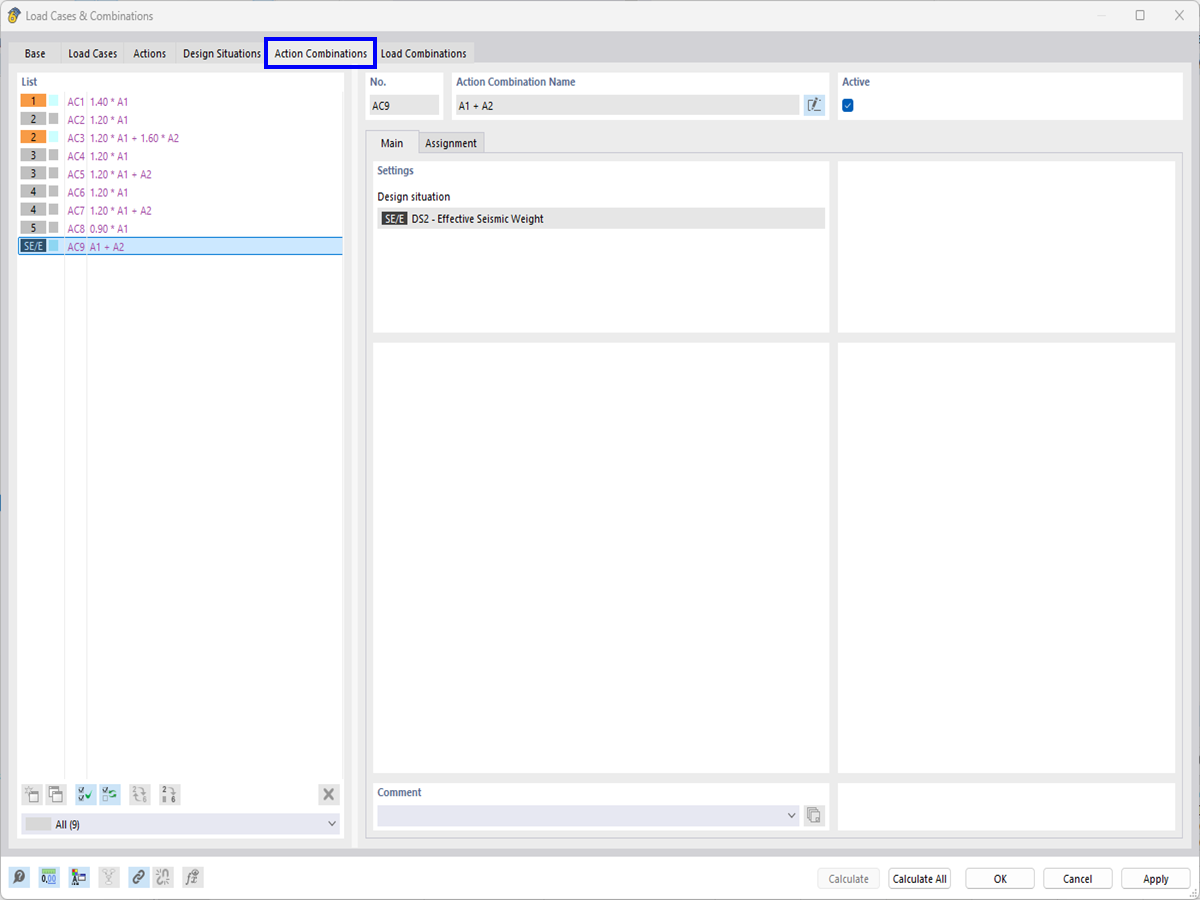 Action Combination AC9 for Seismic Design Situation
