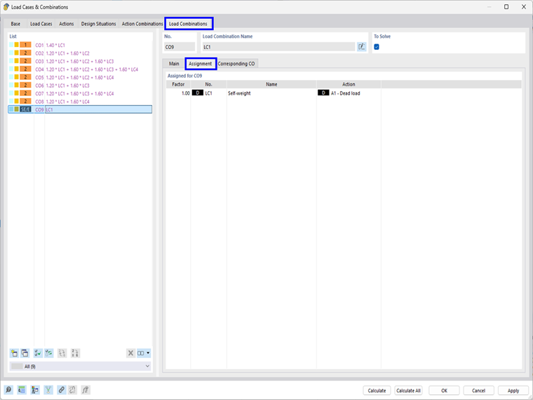 Load Combination CO9 for Modal Analysis
