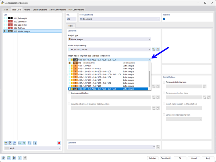Importing Masses from Seismic Load Combination