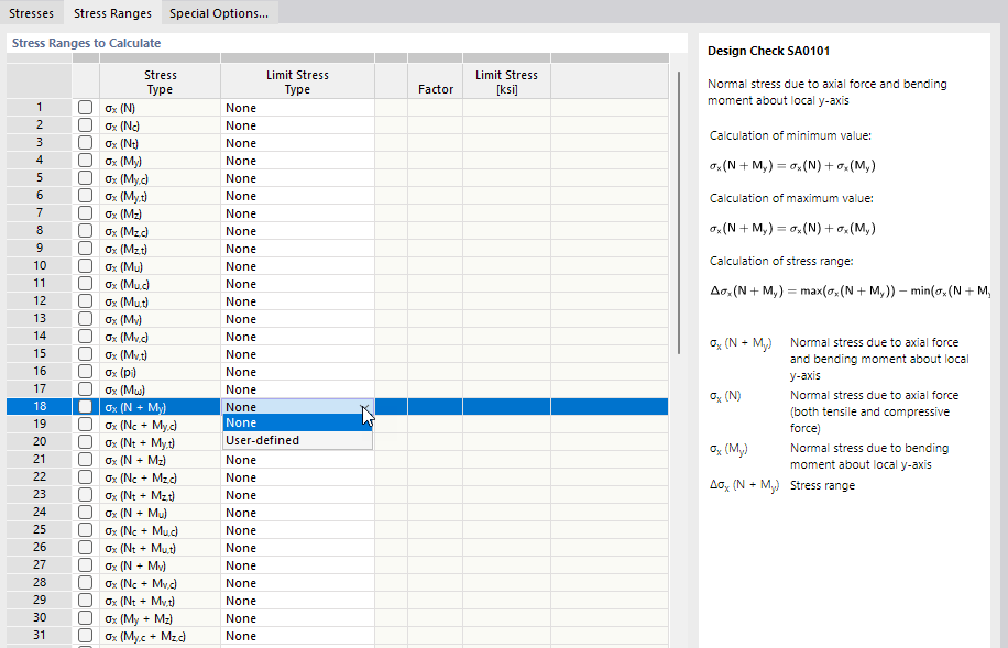 Specifying Stress Ranges to Analyze