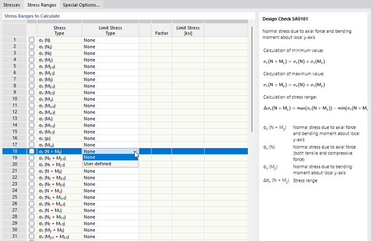 Specifying Stress Ranges to Analyze
