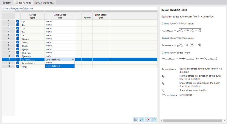 Specifying Stress Ranges to Analyze