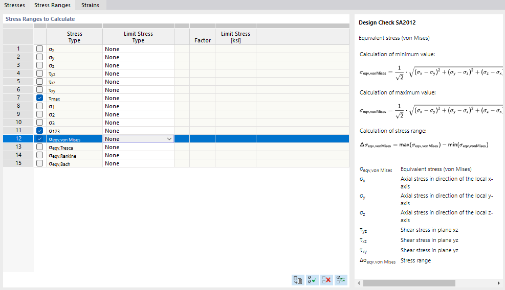 Specifying Stress Ranges to Analyze