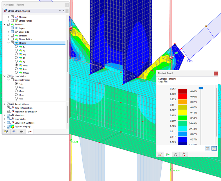 Displaying Maximum Strains of Surfaces