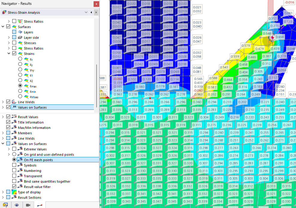 Displaying Principal Stress Values σ1 at FE Mesh Points