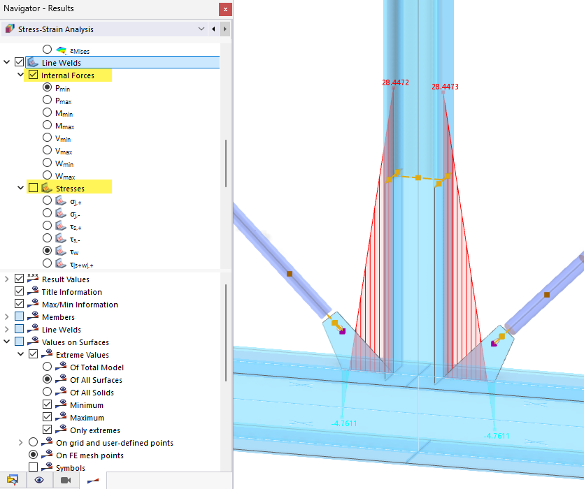 Displaying Stresses in Line Welds