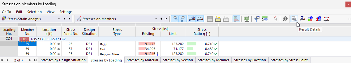 Button "Result Details" in Table Toolbar