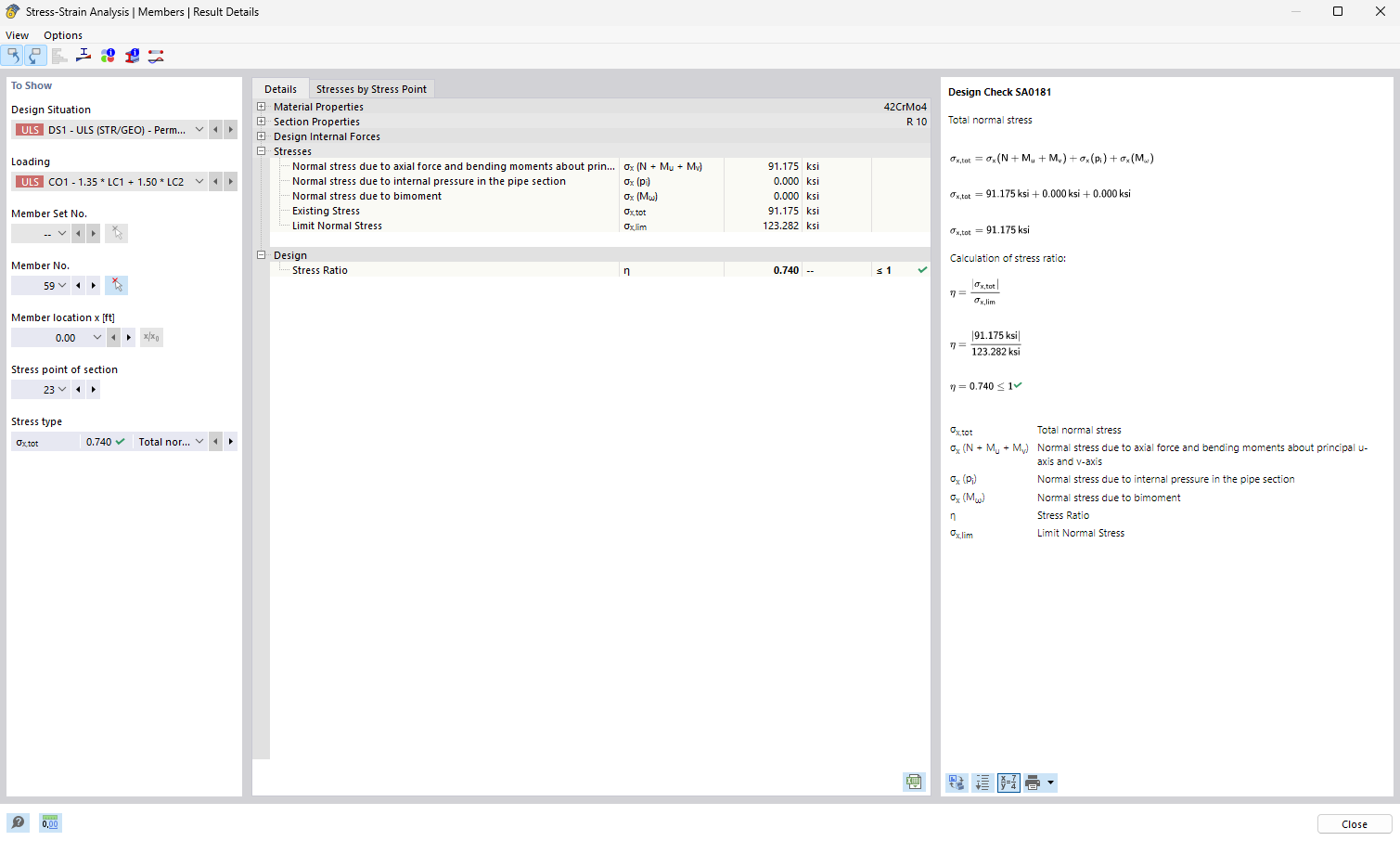 Result Details of Stresses