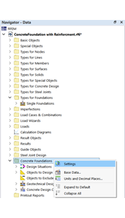 Shortcut Menu of Category "Concrete Foundations" in Navigator