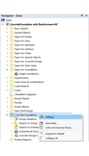 Shortcut Menu of Category "Concrete Foundations" in Navigator