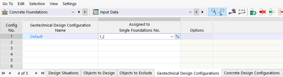 Assigning Objects in Table of Design Configuration
