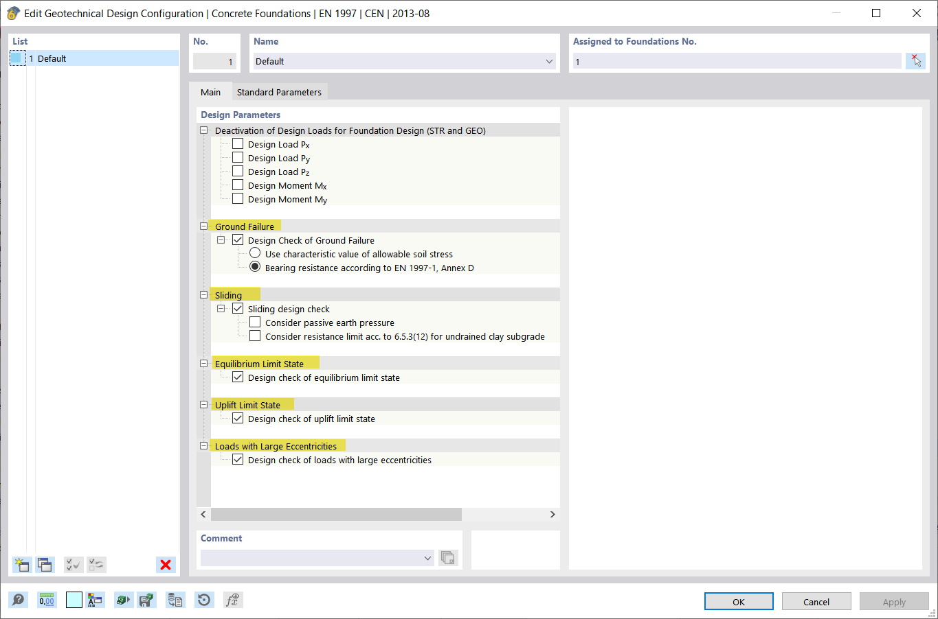 Design of the geotechnical analysis